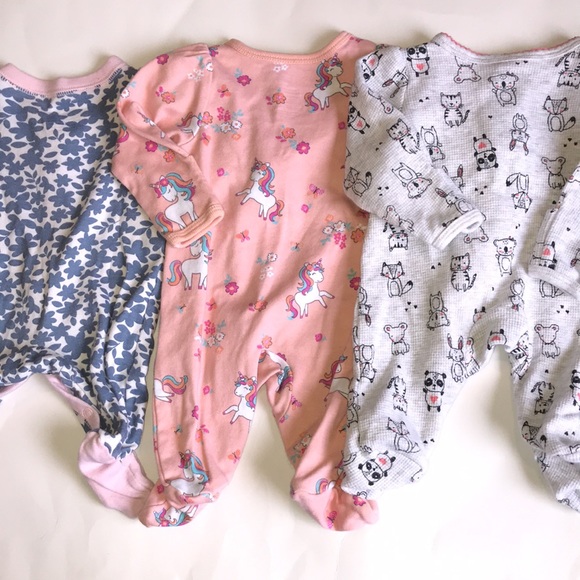 Newborn Baby Girl Footies Sleepers 3 pack bundle lot - Picture 11 of 12
